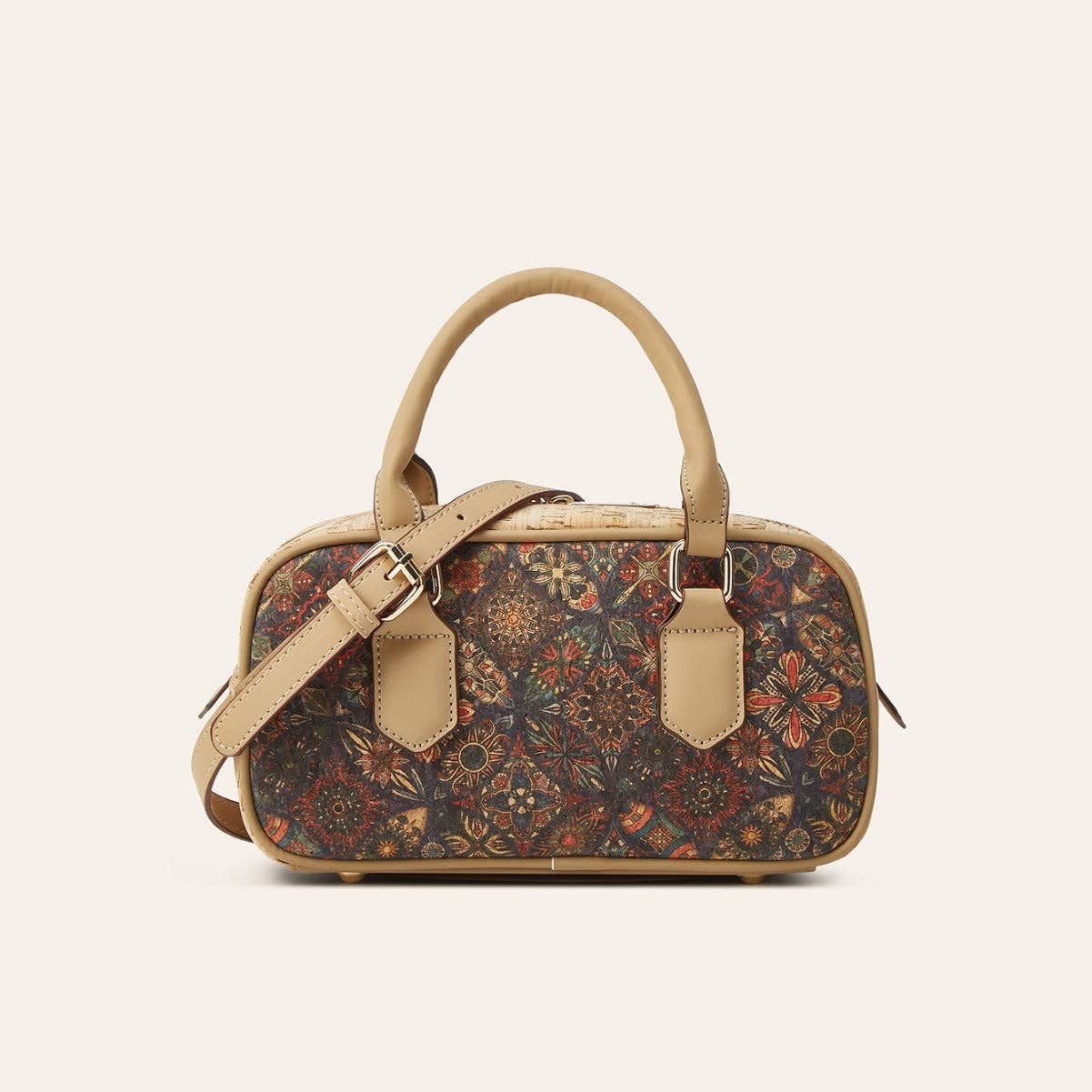 Vintage Multi-Element Ethnic Style Cork Print Tote Bag — Golden Hour Boutique Handbag