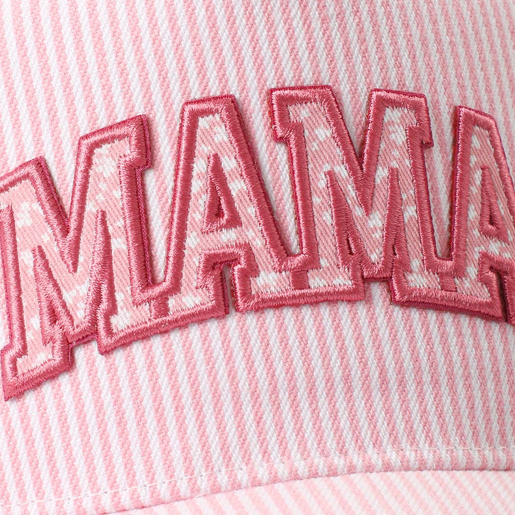 MAMA Embroidered Patch Seersucker Stripe Trucker Hat — Fashion City