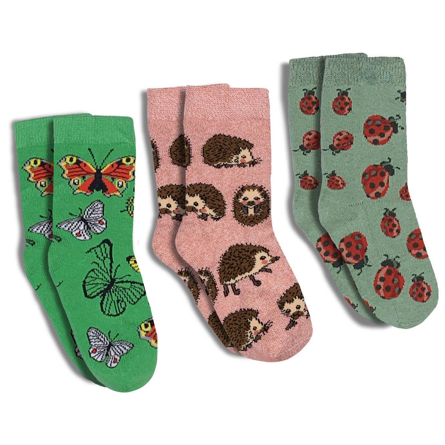 Butterflies, Hedgehogs and Ladybugs Kids Socks / 3-Pack — Good Luck Sock