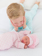 SoftSnooze™ Baby Girls Cotton Modal Pink Gingham Ruffle Knotted Sleep Gown & Bow Hat Set