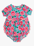 Baby Girls Bright Blossoms Knit Short Sleeve Bow Bubble Romper — RuffleButts + RuggedButts Baby & Toddler Outfits