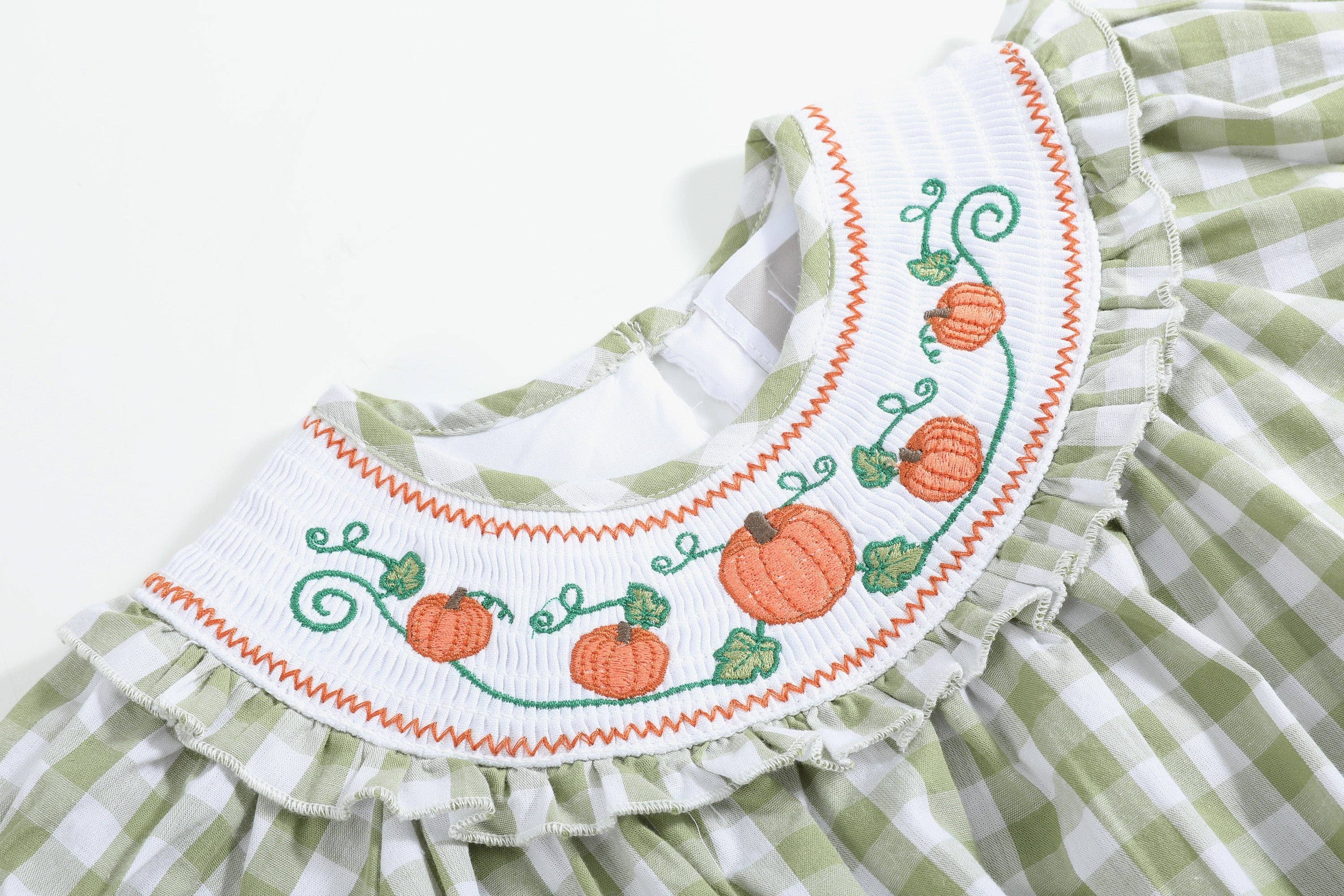 Sage Green Gingham Pumpkin Smocked Romper — Lil Cactus Baby & Toddler Outfits