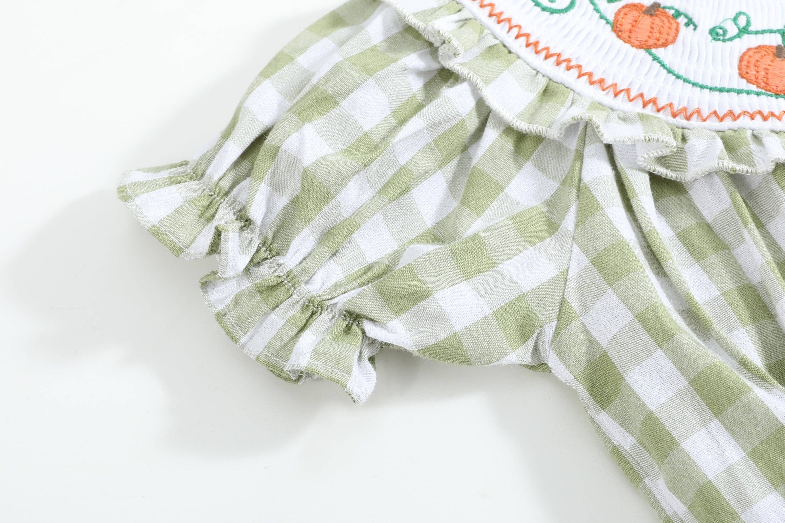 Sage Green Gingham Pumpkin Smocked Romper — Lil Cactus Baby & Toddler Outfits