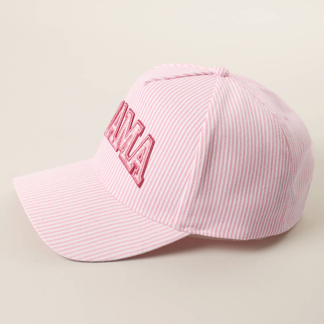 MAMA Embroidered Patch Seersucker Stripe Trucker Hat — Fashion City