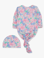 SoftSnooze™ Baby Girls Bow Blooms Ruffle Knotted Sleep Gown & Bow Hat Set — RuffleButts + RuggedButts Baby Sleepwear