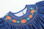 Blue Pumpkin Print Knit Smocked Bishop Dress — Lil Cactus Baby & Toddler Dresses