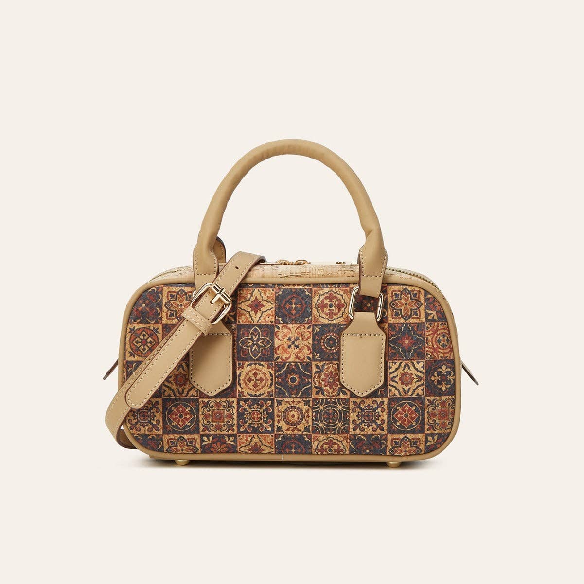 Vintage Multi-Element Ethnic Style Cork Print Tote Bag — Golden Hour Boutique Handbag