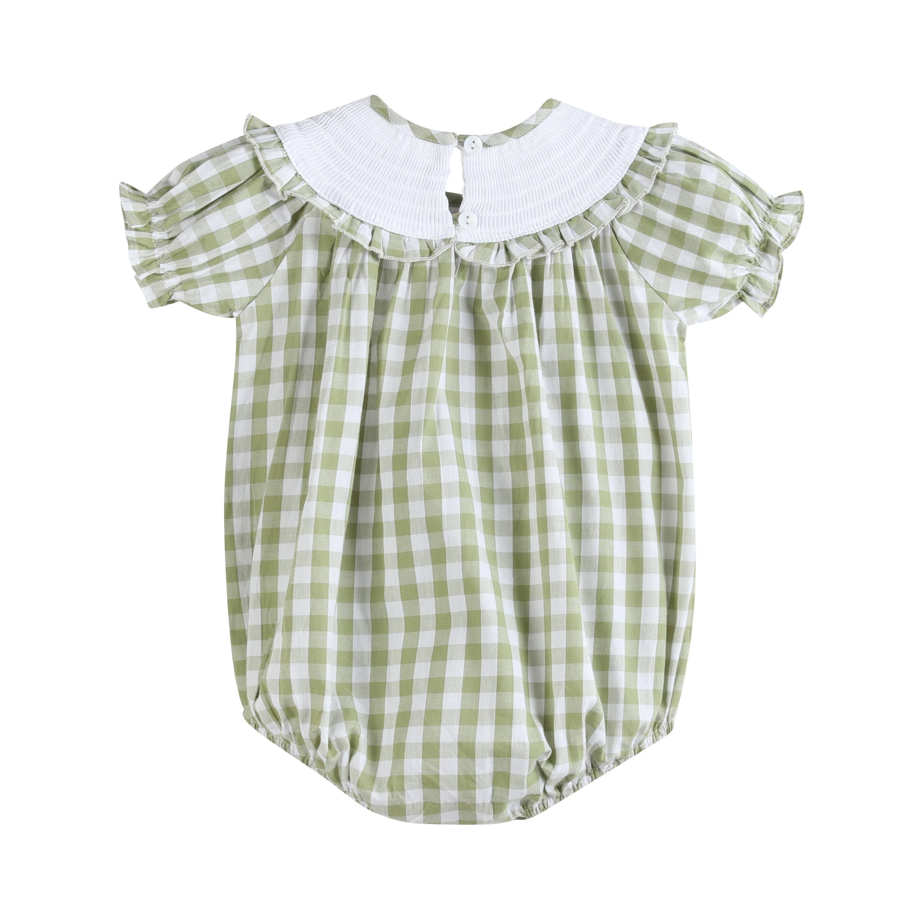 Sage Green Gingham Pumpkin Smocked Romper — Lil Cactus Baby & Toddler Outfits