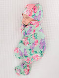 SoftSnooze™ Baby Girls Bamboo Viscose Sage Garden Ruffle Knotted Sleep Gown & Bow Hat Set