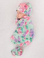 SoftSnooze™ Baby Girls Bamboo Viscose Sage Garden Ruffle Knotted Sleep Gown & Bow Hat Set